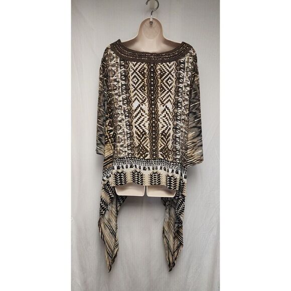 Roaman's Womens Multi-Brown Plus Size L 18/20 Flowy Swing 3/4 Blouse - Picture 4 of 8